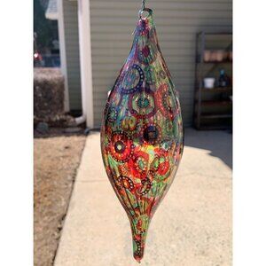 Handblown Glass Teardrop Ornament With Multicolor Abstract Design